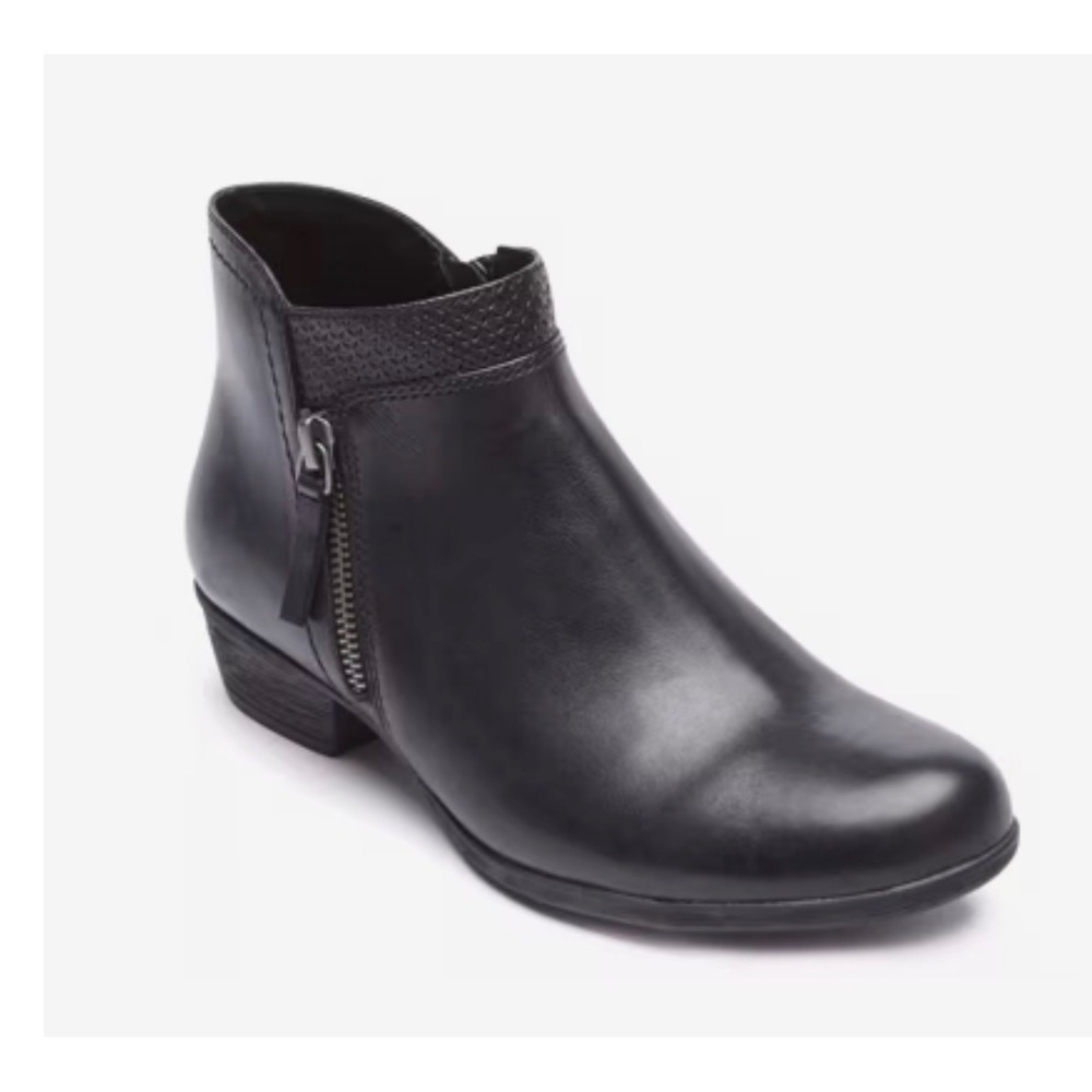 Rockport Carly Ankle Booties Women 7 Black Leather Laser Cut Comfort Casual